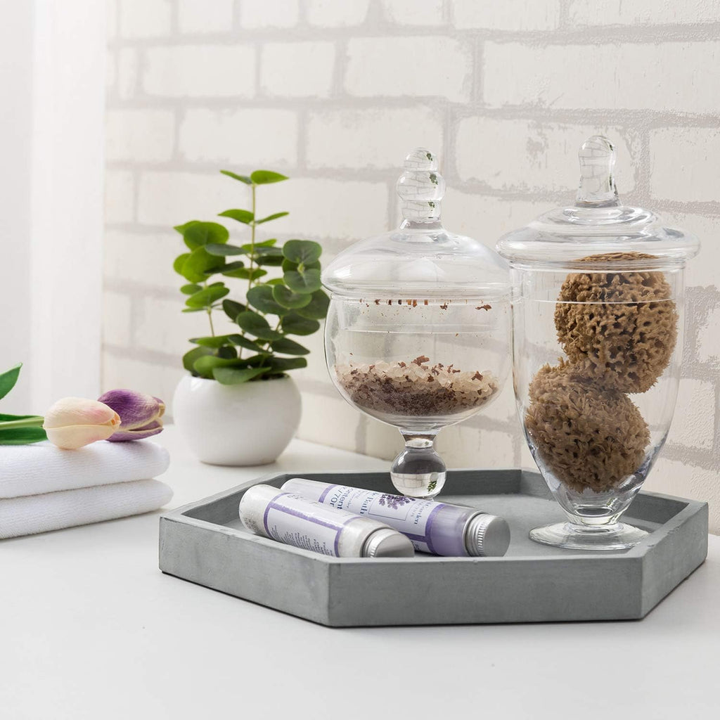 MyGift Modern Gray Concrete Hexagonal Decorative Display Bathroom Vanity Tray