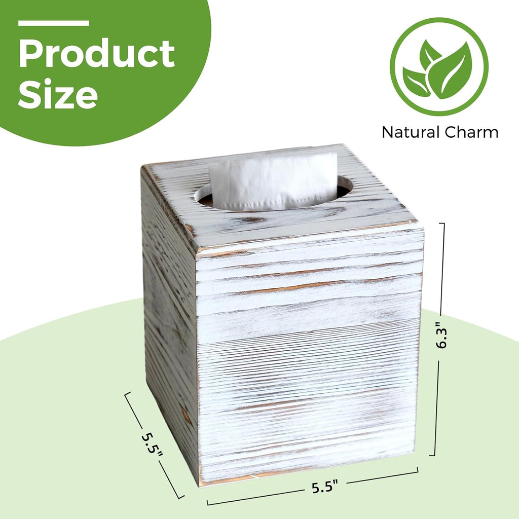 White Wood Tissue Box Cover, Square Wooden Tissue Box Holder for Bathroom