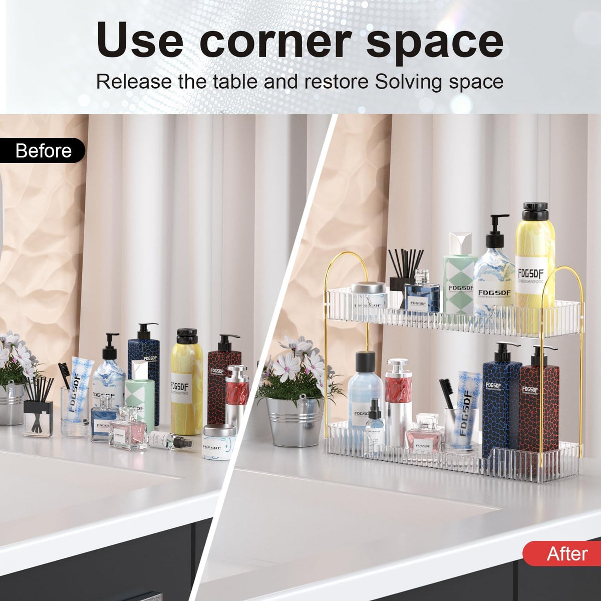 GTI Narrow Bathroom Organizers and Storage, 2 Tier Rectangle Makeup Counter Organizer, Perfume Cosmetics Skincare Vanity Organizers, Dresser Countertop Organizer for Women (Clear)