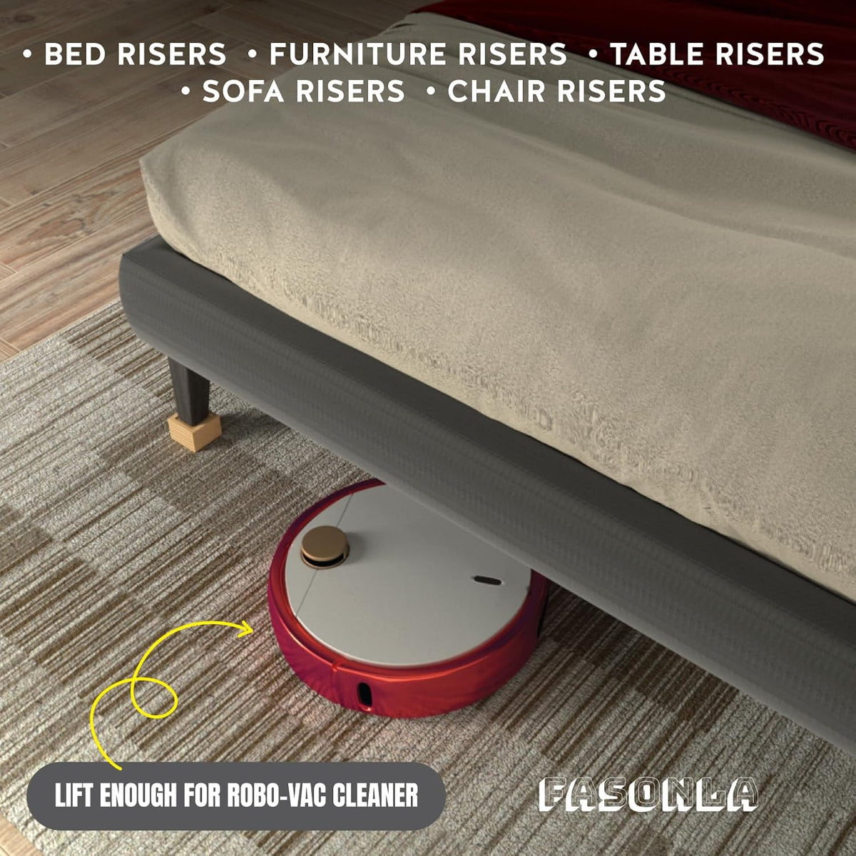 FASONLA Bed Risers (Set of 4) - Oak Solid Wood Furniture Risers Lifts Height 2" with Non-Slip Recessed Hole (4pcs-2" Height-Natural Color)