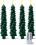 Stmarry 4 PCS Flameless Christmas Tree Candles with Remote Timer, Real Wax Flameless Taper Candles 9.65 Inch, LED Candlesticks with 3D Flickering Flame, Christmas Decor Candles Battery Operated