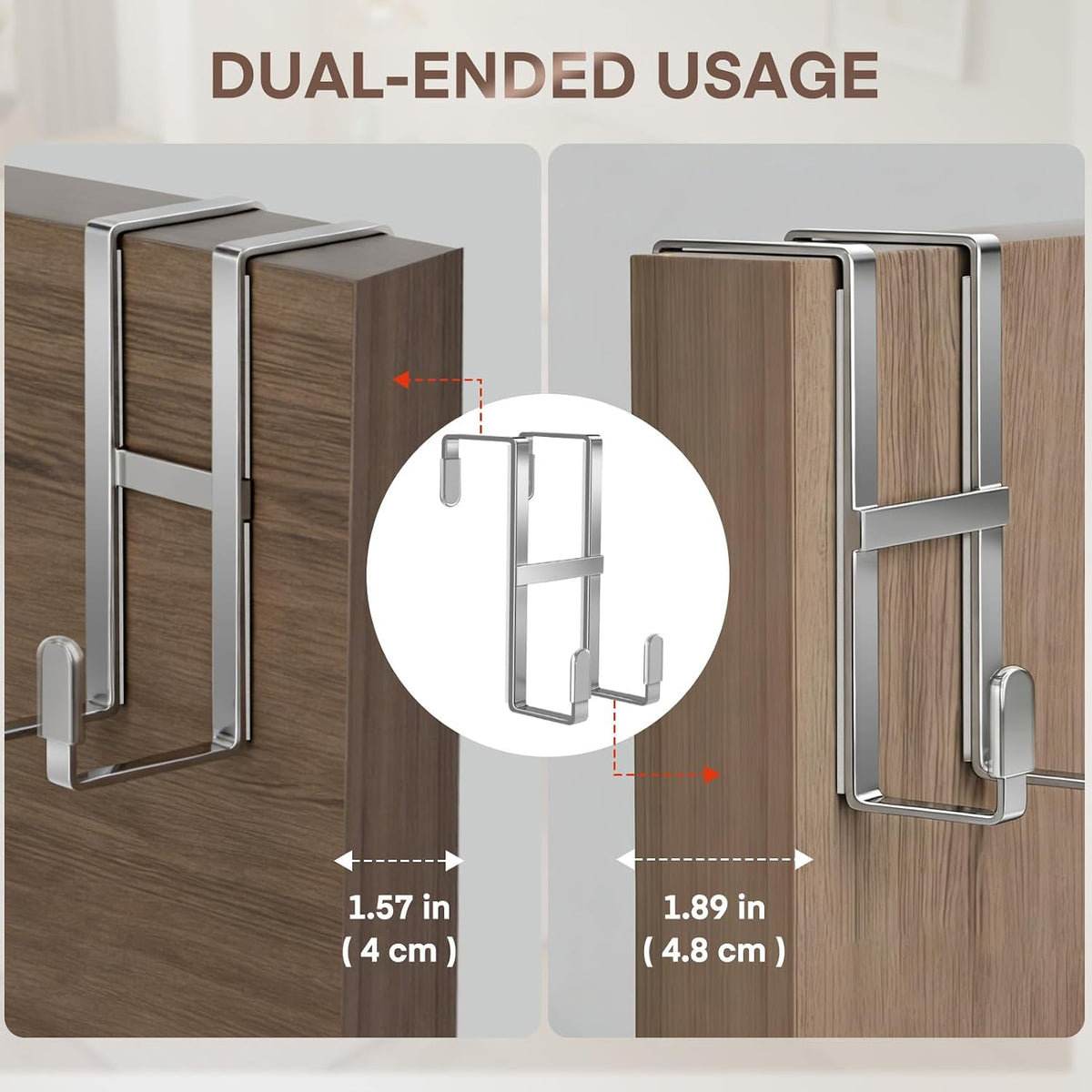 FYY Over The Door Hooks, 2PCS Double Sided-Hanger Fits Door 1-7/8" Silver