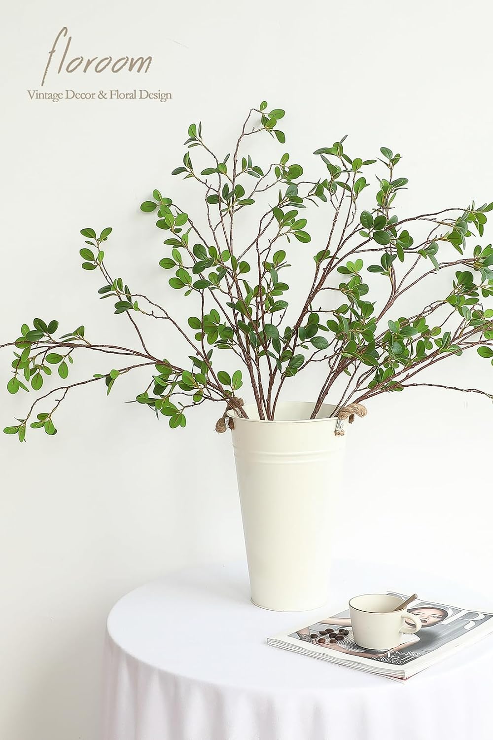 Floroom 4 pcs Artificial Eucalyptus Green Branches 44.3 Inch, Faux Greenery Plant Stems Ficus Twigs Fake Tree Branches for Vase Home Decorations