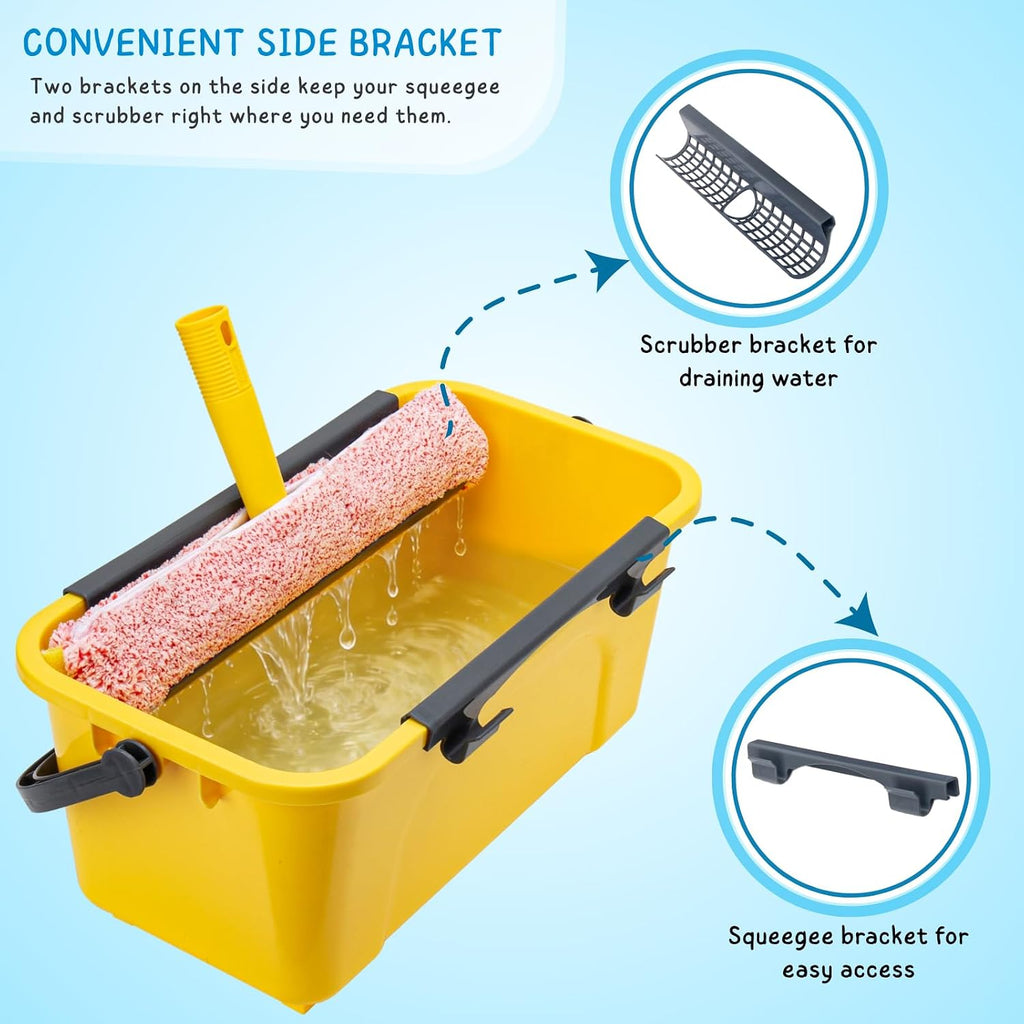 Professional Window Cleaning Kit with 3 Gallon Bucket, 6 Ft Long Handle Glasses Cleaner Squeegee with Spray Bottle and Scrubber for Home and Commercial Use, Car Windshield Washing Tool, Yellow