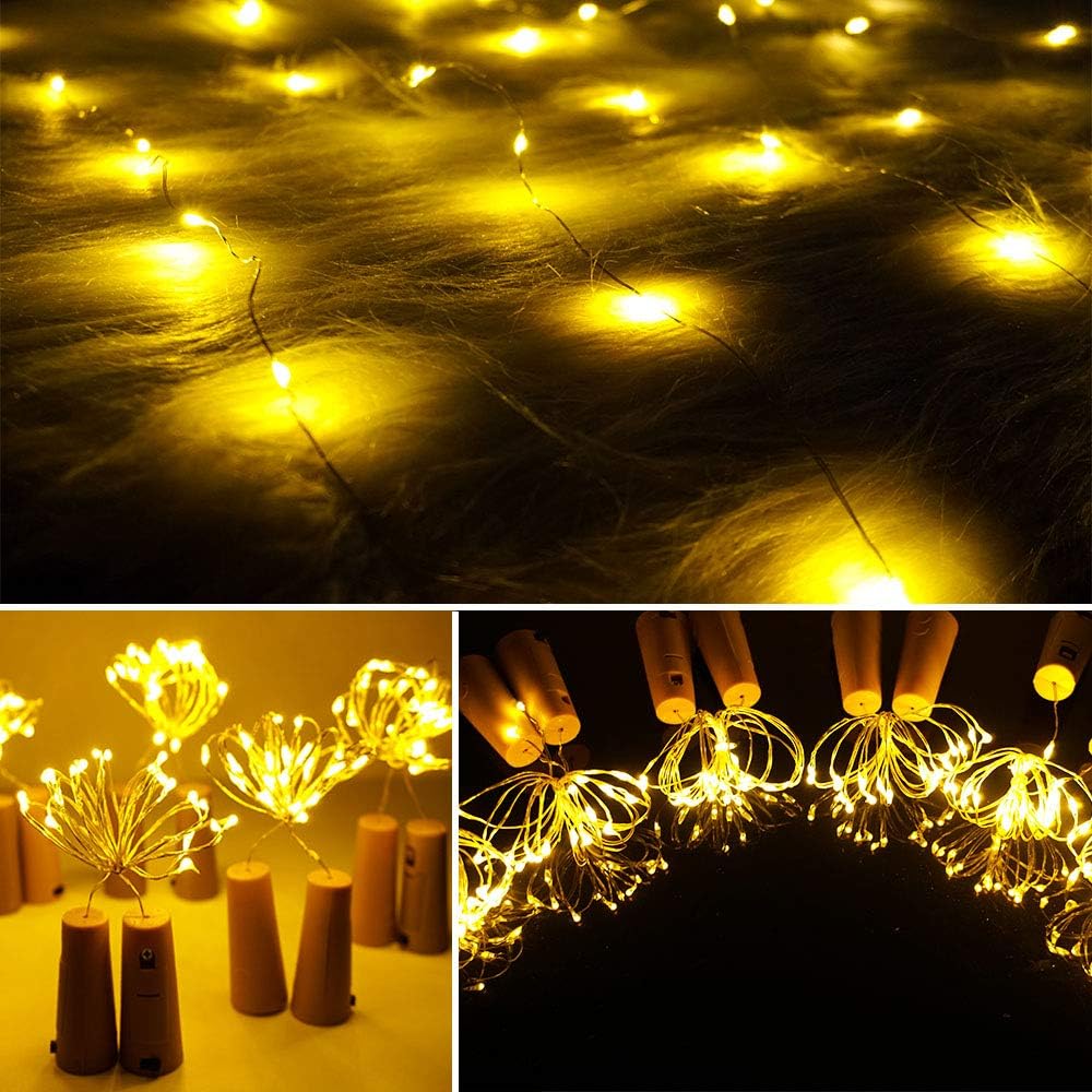 SunKite Wine Bottle String Lights with Cork,18 Pack 20 LED Warm White Mini Silver Copper Wire Fairy Lights Fit DIY Party Wedding Table Centerpieces Decor (Warm White)