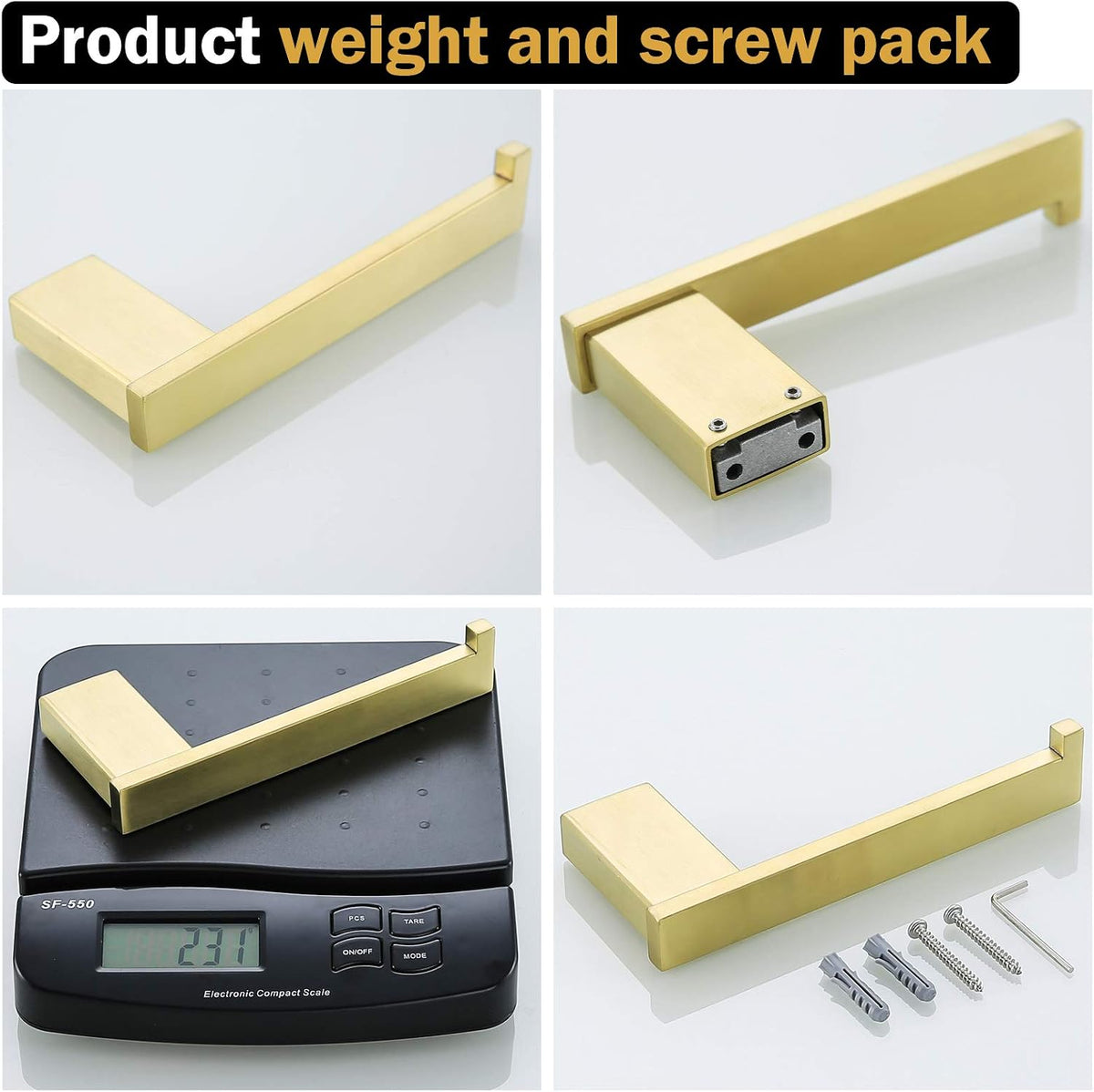 RANDOM Brushed Gold Toilet Paper Holder, Bathroom Hardware Accessories SUS 304 Stainless Steel Modern Tissue Paper Roll Holder Nordic Minimalism Contemporary Hotel Style Wall Mount.