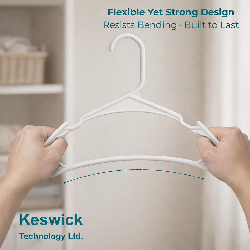 50 Pack White Plastic Hangers, Space Saving Closet Hangers with Non-Slip Notches, Durable Slim Hangers for Shirts, Dresses, Jackets, Pants