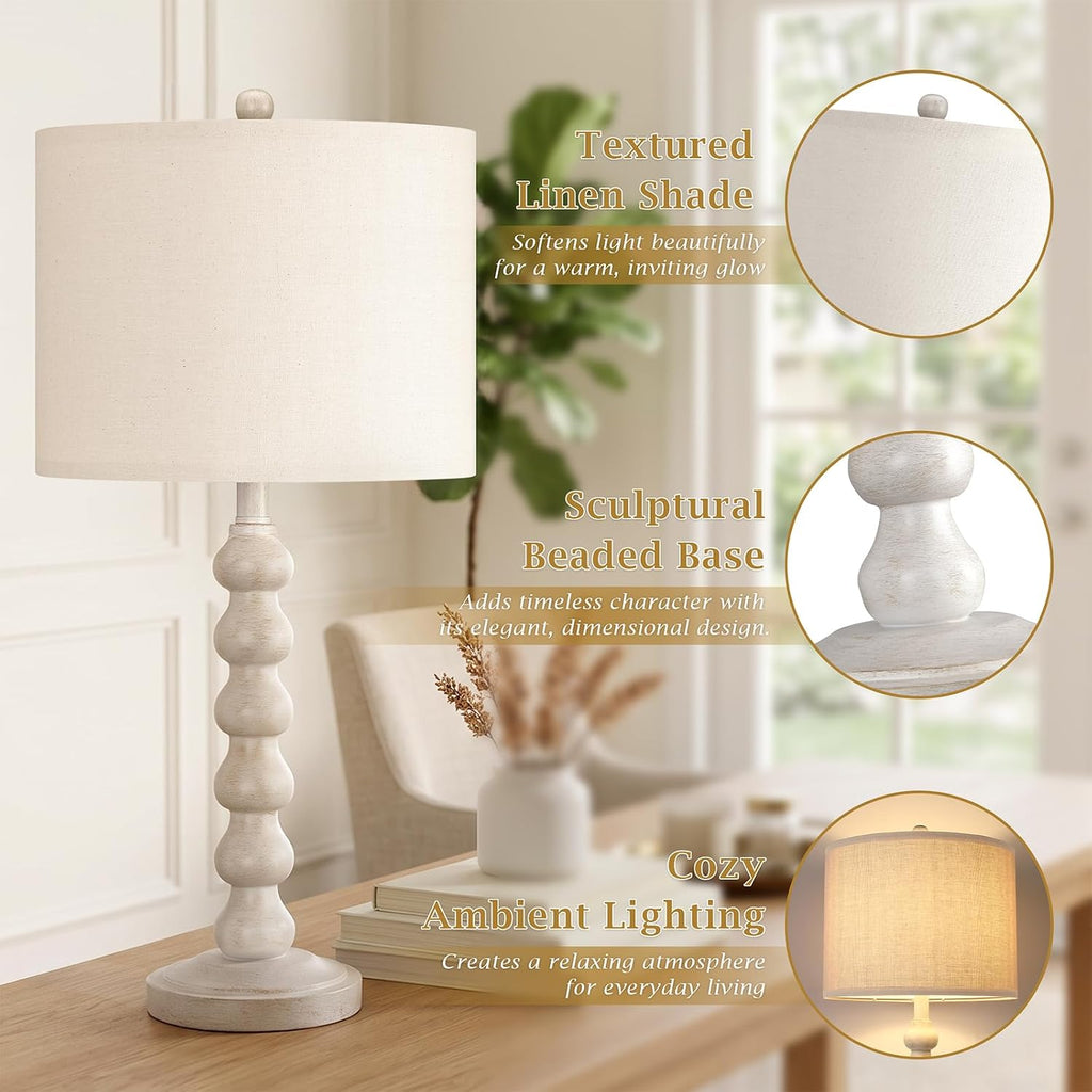Lovlast 27" Farmhouse Modern Off White Table Lamps for Living Room Bedroom
