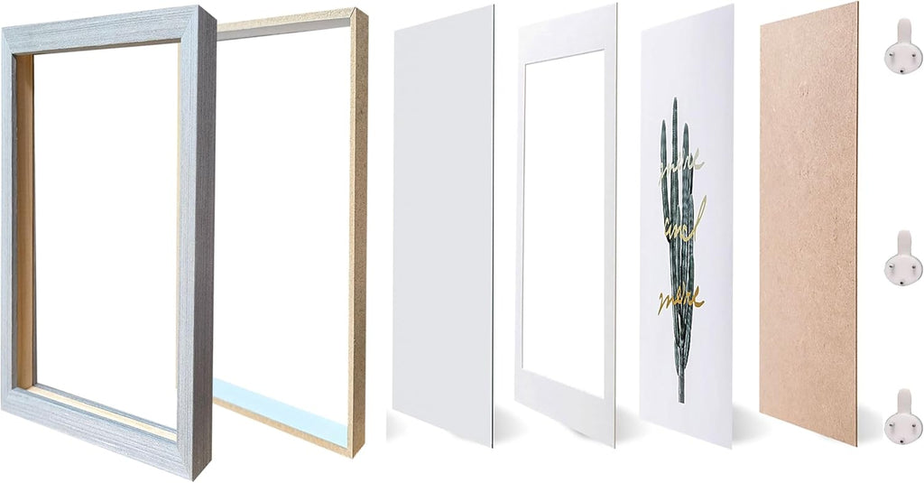 8x8 Shadow box Frame Grey Shadow Box Display Case Made of Solid Wood and Real Glass Deeps 0.6in for Wall Or Tabletop（3 Pack）