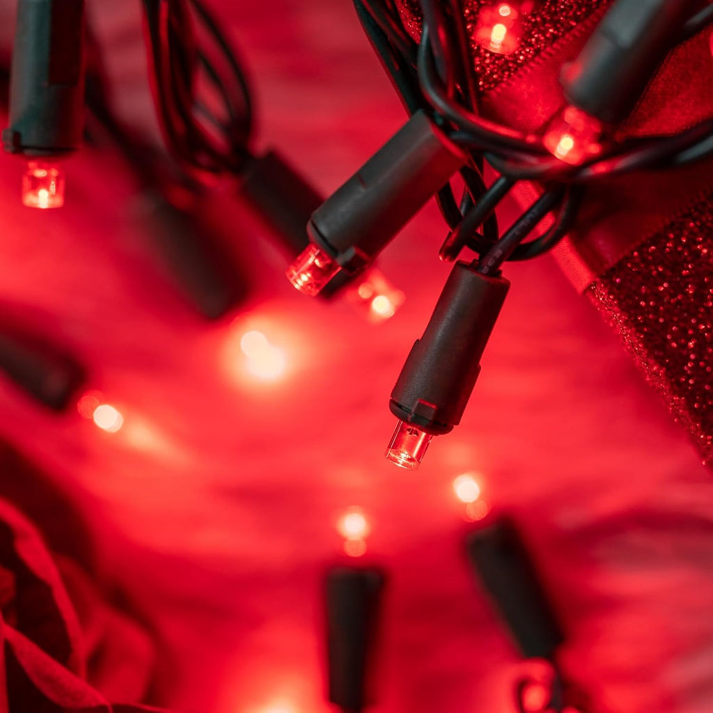 YULETIME 200 Red Christmas String Lights, 2-Set 25 ft 100 Wide Angle LED