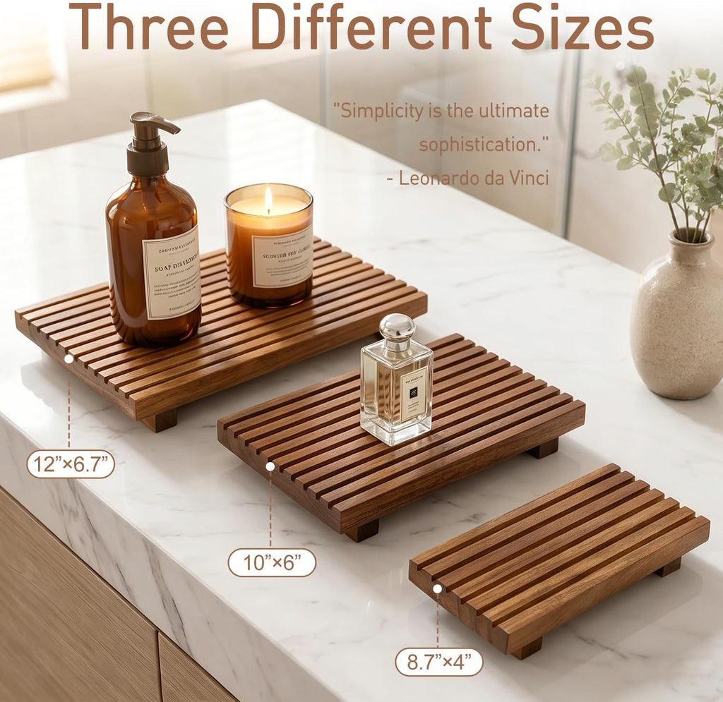 Acacia Wood Pedestal Stand Bathroom Tray Organizer Kitchen Counter Decor