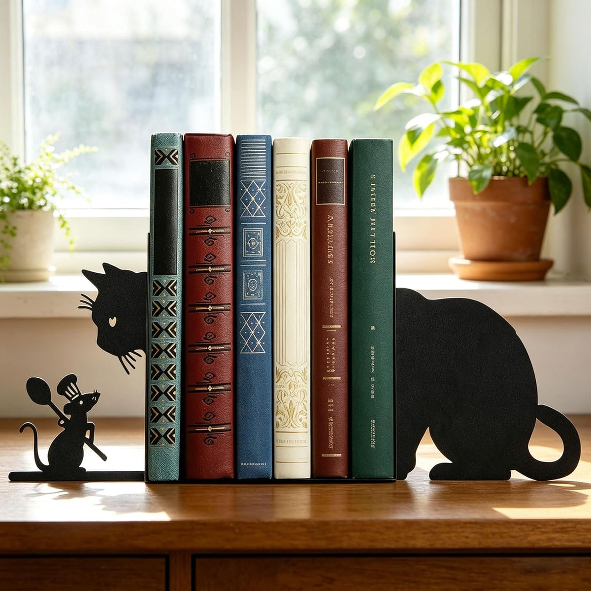 Cat and Mouse Book Ends for Shelves