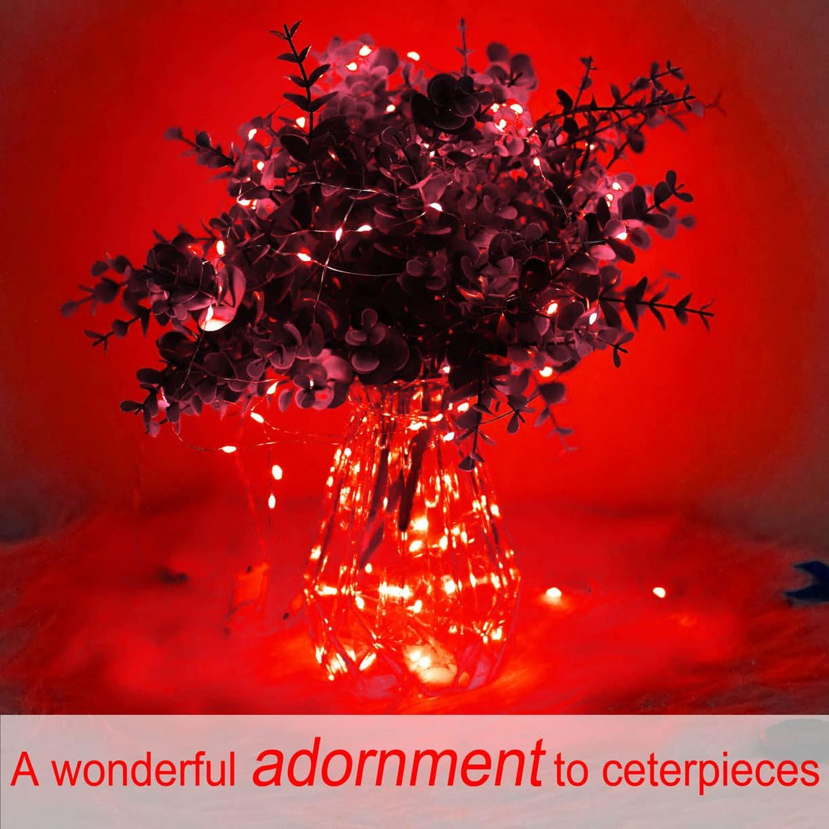 SmilingTown Battery Operated Fairy String Lights 24 Pack 20 LED 7.2ft Starry Firefly Copper Wire for Wedding Party Table Centerpiece Halloween Christmas Decorations (Red)