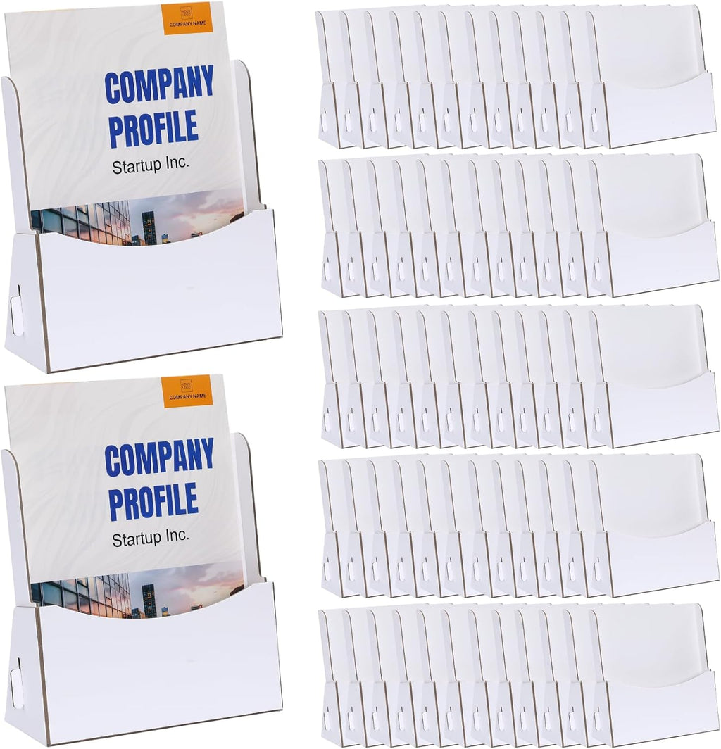 50 Count Corrugated Trifold Brochure Holder 8.5x11 Inch, Rack Card Holder Literature Paper Flyer Display Stand Bookmark Display for Magazine, Pamphlet, Booklets, Menu, Offices