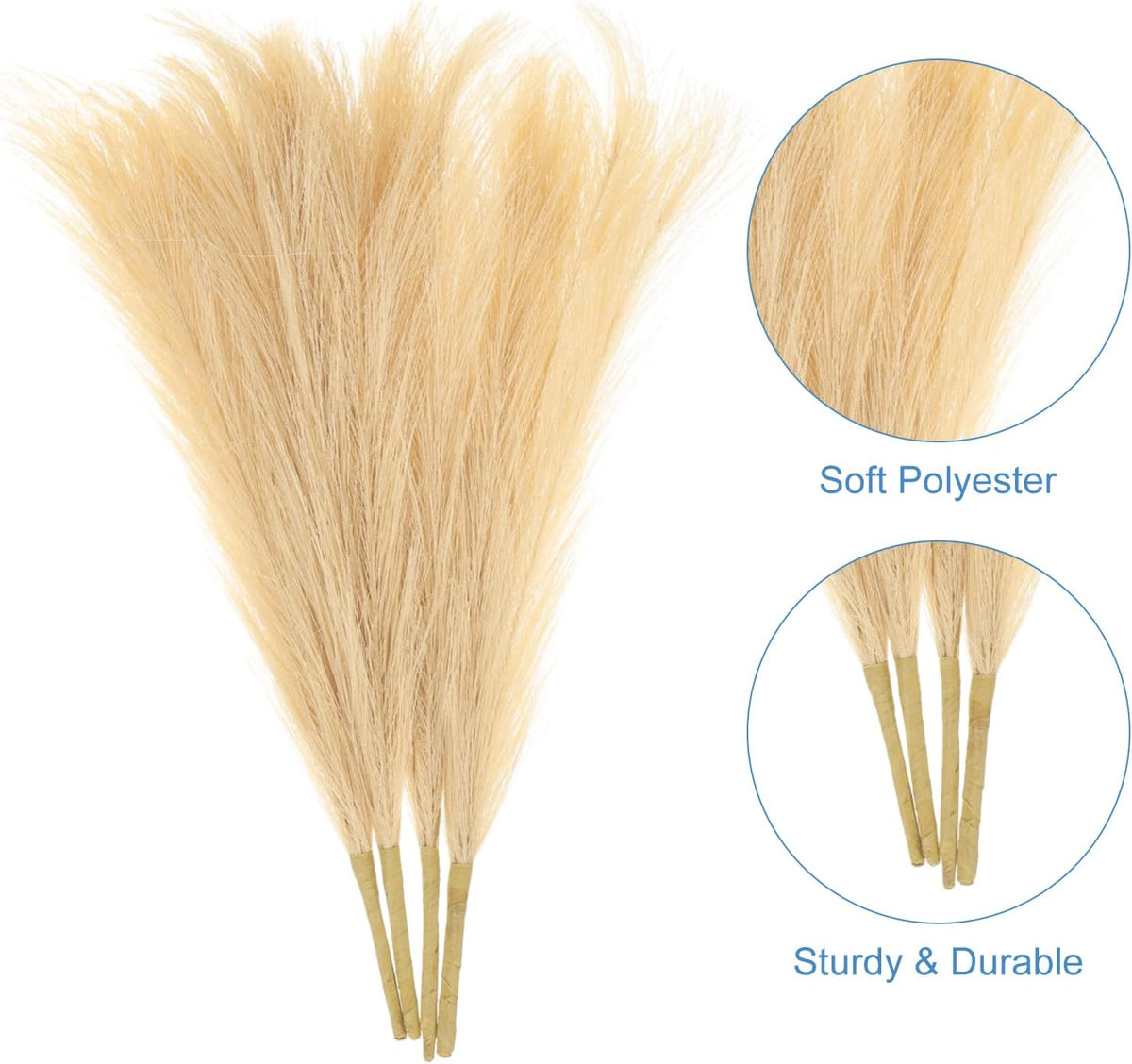 uxcell 4pcs Faux Pampas Grass 17 Inch 6 Stem Artificial Fake Dried Pampas Grass Decor for Floor Vase Filler, Wedding Decoration, Home Decoration, Light Coffee