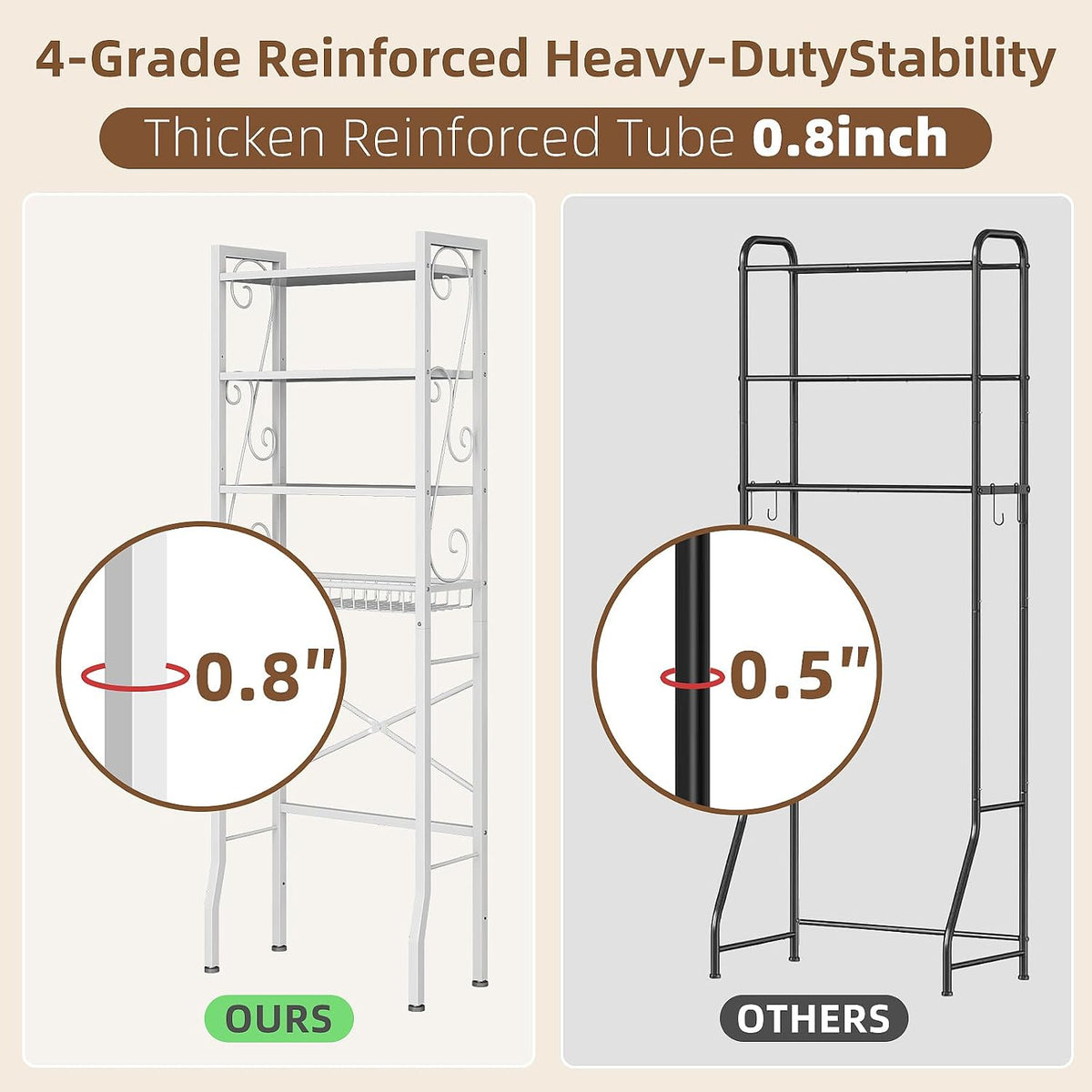 Over-The-Toilet Storage Rack 4-Tier,Bathroom Organizer Shelf Over Toilet,Adjustable Wooden Shelves and Basket,Freestanding Above Toilet Shelve,Space Saver for Rooms(White Rack-White Shelves)