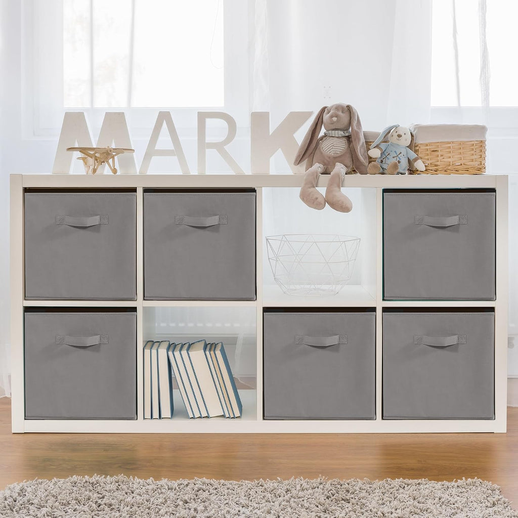 11 Inch Fabric Storage Cubes, Sturdy Foldable Storage Bins, Heavy Duty Cube Organizer for Clothes, Blankets, Shelves, Closets, Bedroom, Living Room, Gray, 7 Pack