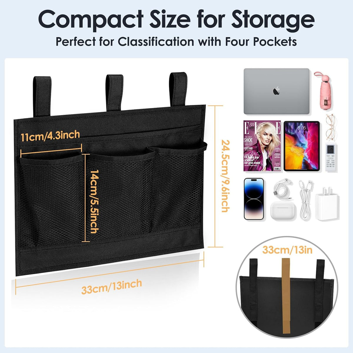Bedside Caddy Storage Organizer, Hanging Storage Bag Pocket