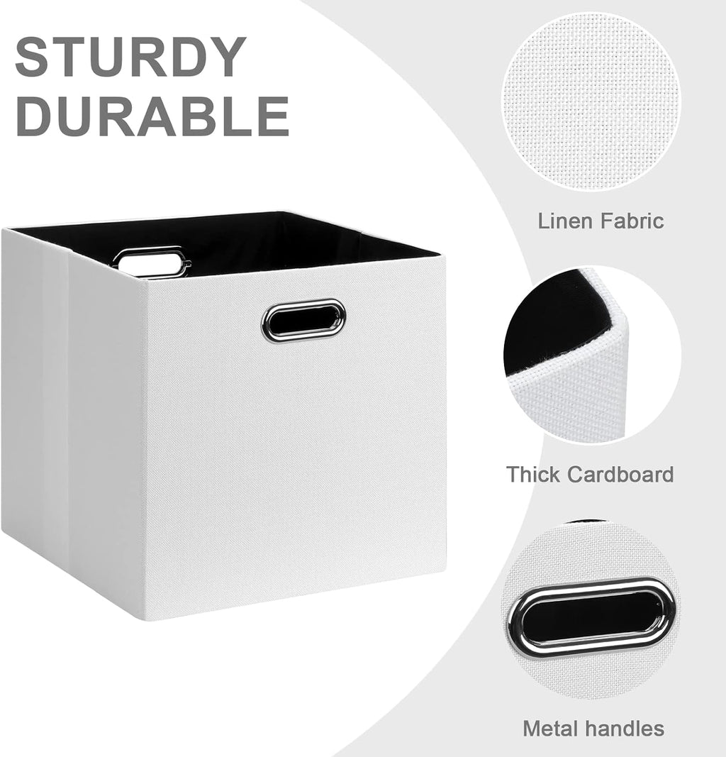 Posprica 11x11 Storage Cubes, Collapsible Storage Bins with Dual Handles, Fabric Foldable Storage Boxes Basket for Closet Shelf Cabinet Bookcase Organization, Set of 4, White