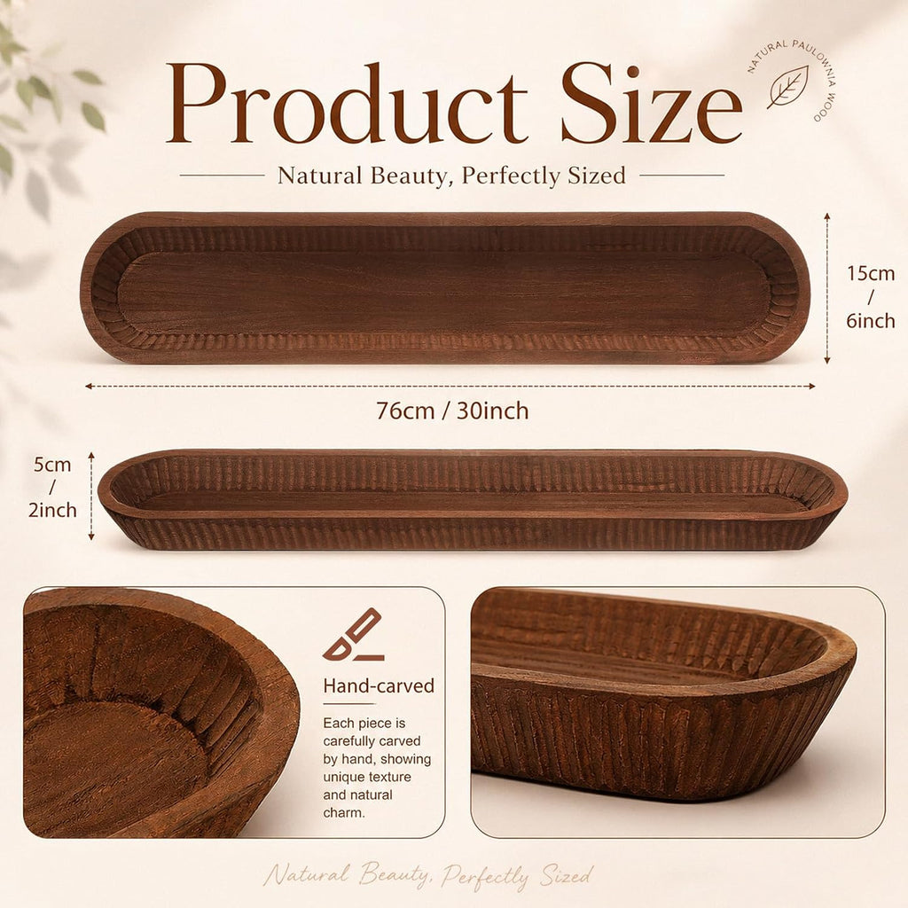 30 Inch Large Decorative Wooden Dough Bowl Decor, Oval