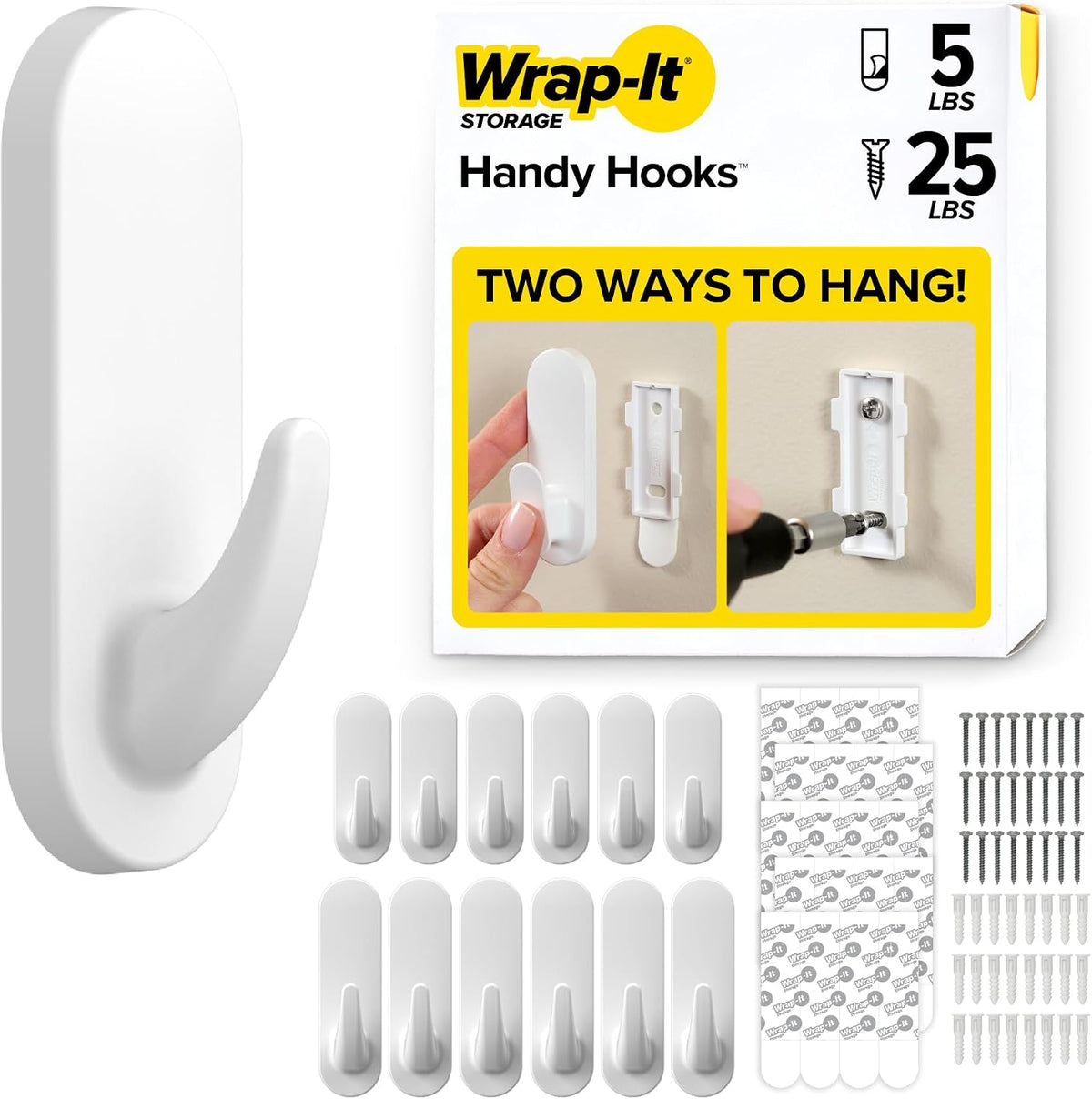 Wrap-It Storage Handy Hooks - The Fin Assorted 12 Pack (White)