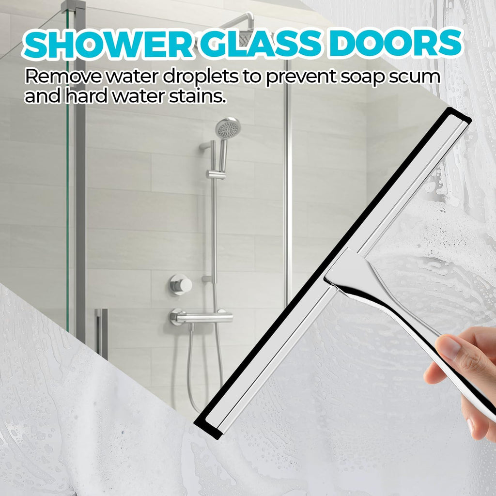 ALFLOD 2pcs Shower Squeegee for Glass Doors with Adhesive Hanging Hook Set