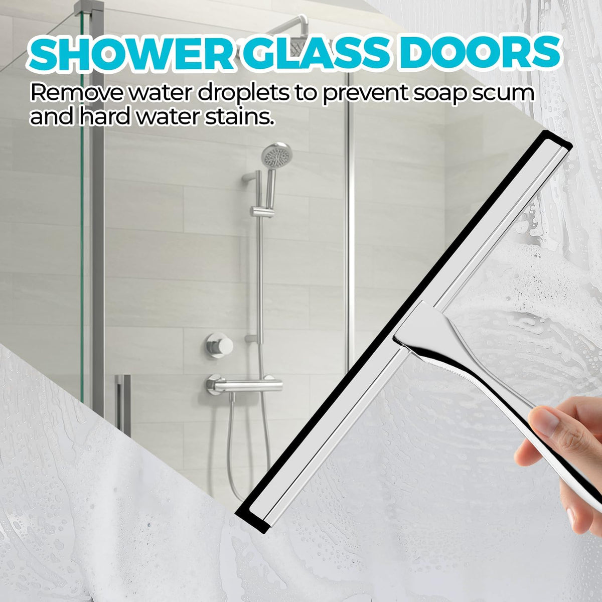ALFLOD 2pcs Shower Squeegee for Glass Doors with Adhesive Hanging Hook Set