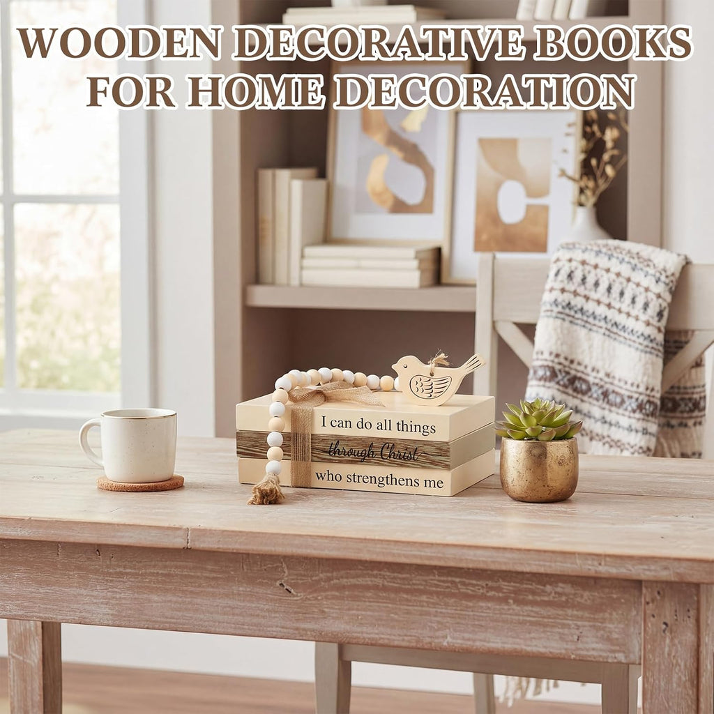 Tatuo 4 Pcs Wooden Farmhouse Decorative Books for Home Decor, Chris