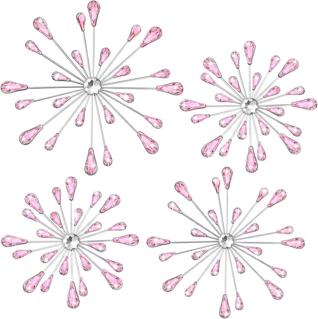Hicarer 4 Pcs Starburst Wall Decor, Bling Metal Wall Art, Pink