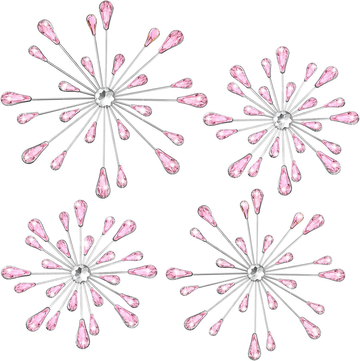 Hicarer 4 Pcs Starburst Wall Decor, Bling Metal Wall Art, Pink