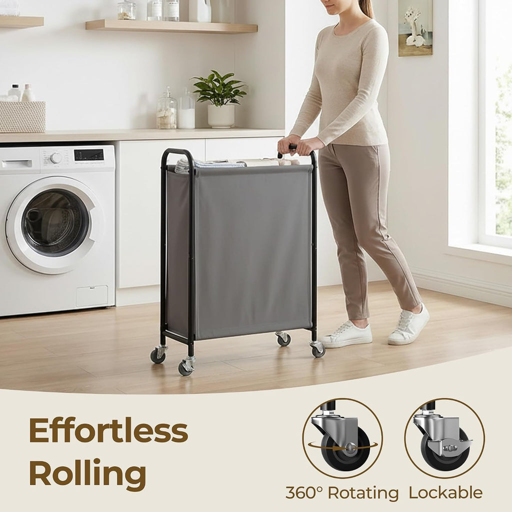 GRANNY SAYS Laundry Hamper, Slim Basket with Wheels and Handles, Grey, 80L