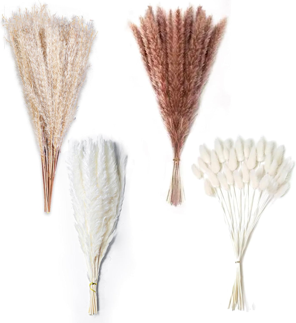 Natural Dried Pampas Grass Decor - 17.5" 130Pcs Fluffy Pampas Grass Bouquet