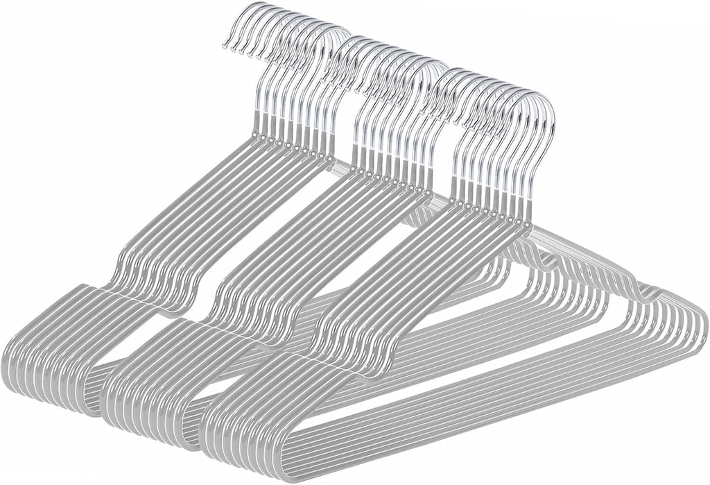 Ultra-Thin Metal Hangers, 30 Pack Non-Slip PVC Coated Space Saving Clothes Hangers for Closet, 16 inch Wide for Suits, Dresses, Jackets（Gray）