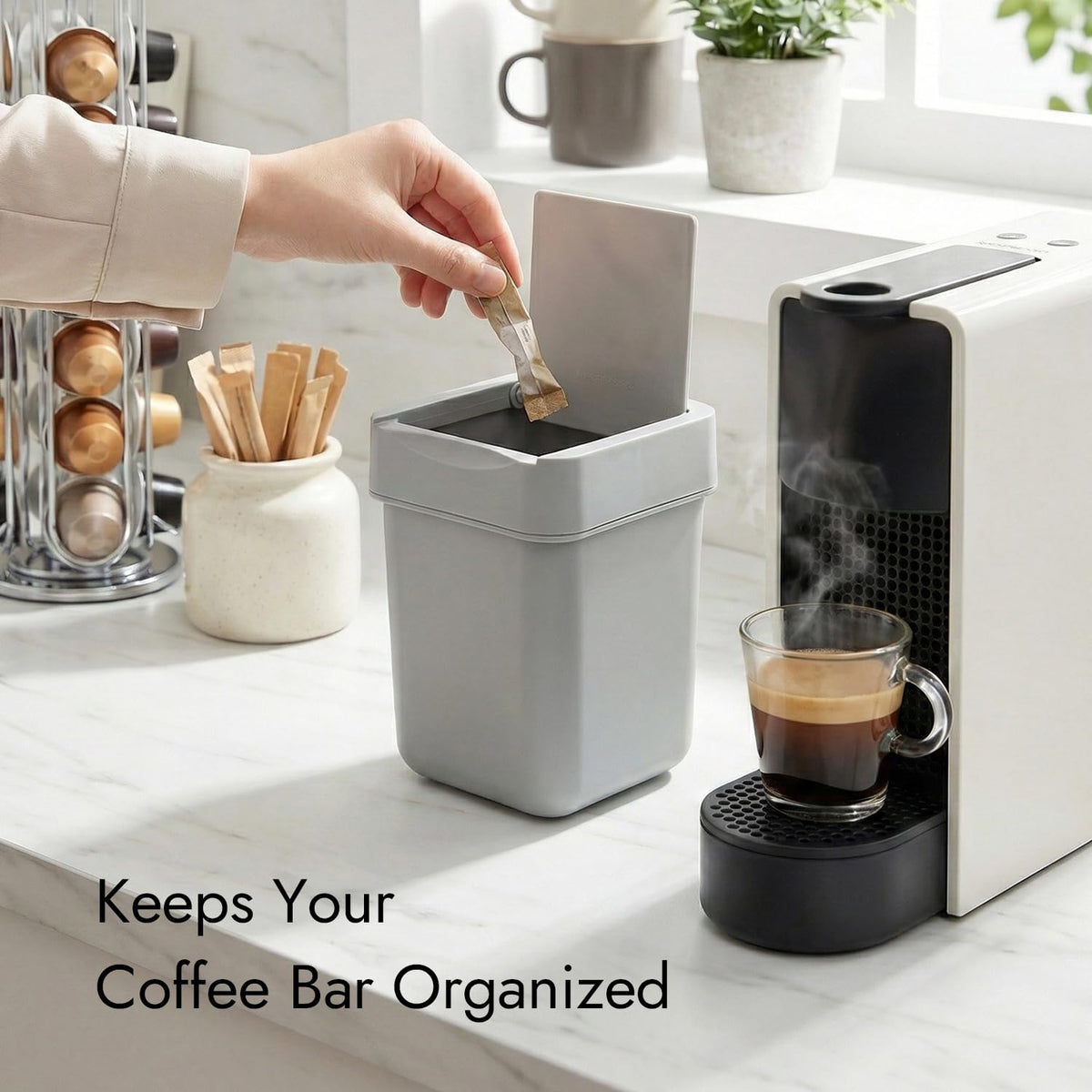 carrotez Coffee Bar Mini Trash Can, 0.5 Gal / 2L - Gray