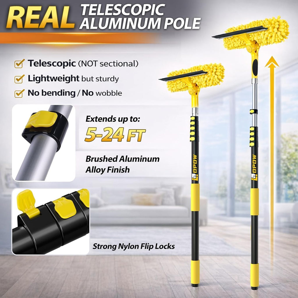 30 Feet High Reach Squeegee Window Cleaner Kit with 5-24Ft Extension Pole