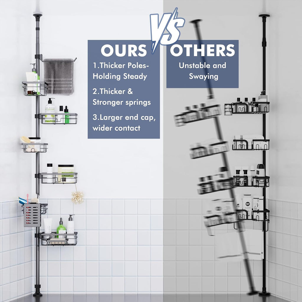 Corner Shower Caddy Tension Pole,Bathroom Shelf for Inside Shower Organizer