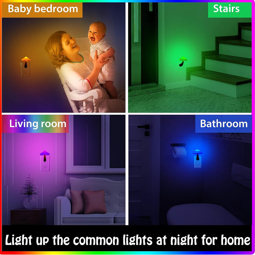 Honoson 4 Pcs Mushroom Night Light Plug in, Colorful Light with White Cover