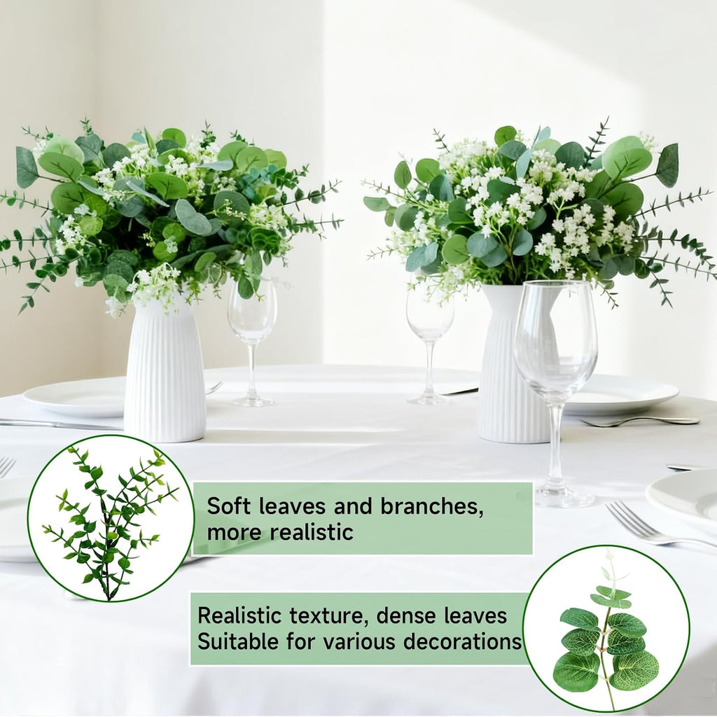 150 Pcs 5 Kinds Artificial Greenery Stems Mixed Artificial Eucalyptus Wedding Bouquet Bulk Fake Eucalyptus Stems Greenery Leaves for Vase Wedding Home Table Decor DIY Bouquets (Green)
