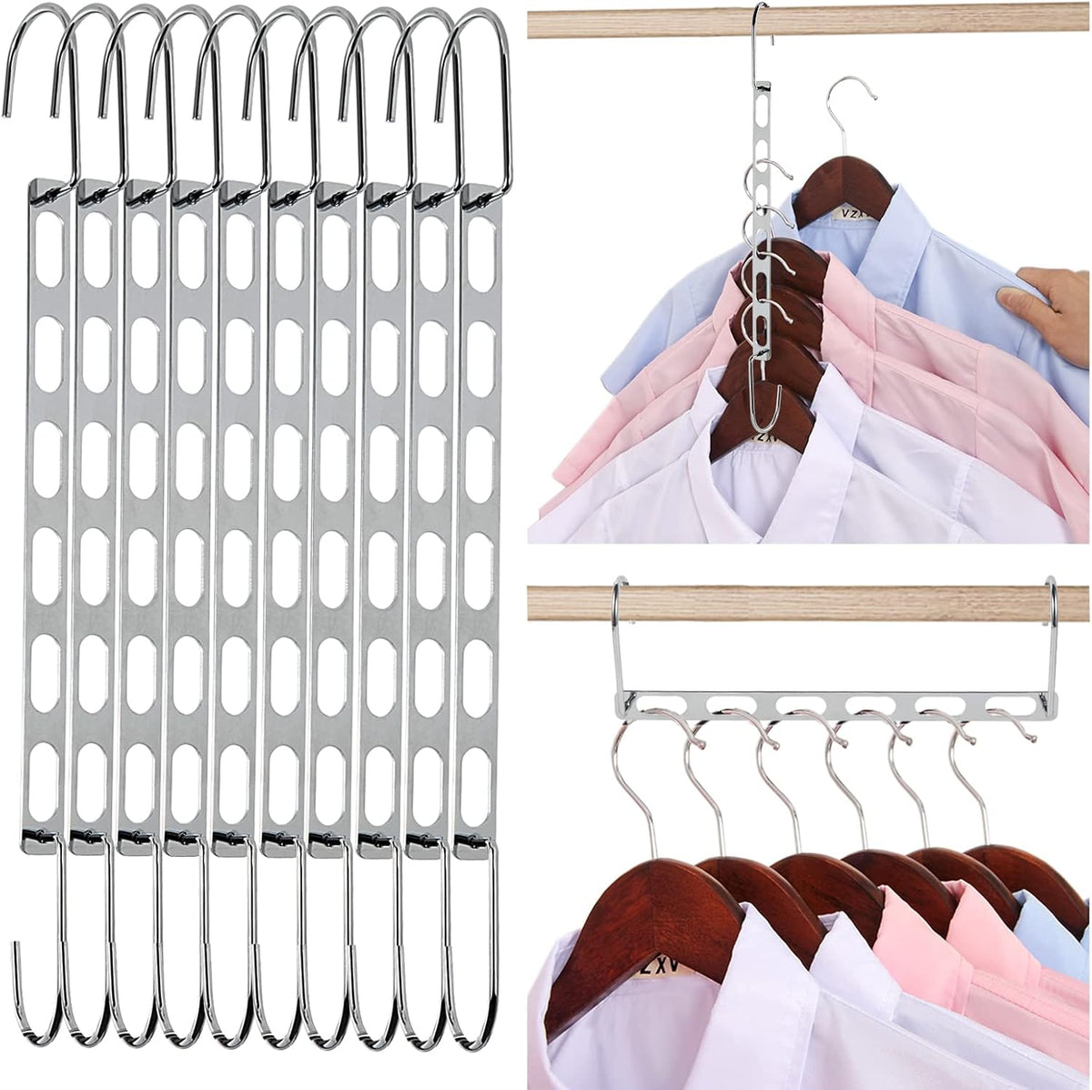 Metal Space Saving Hangers for Clothes, Collapsible Hanger Organizer 10Pack