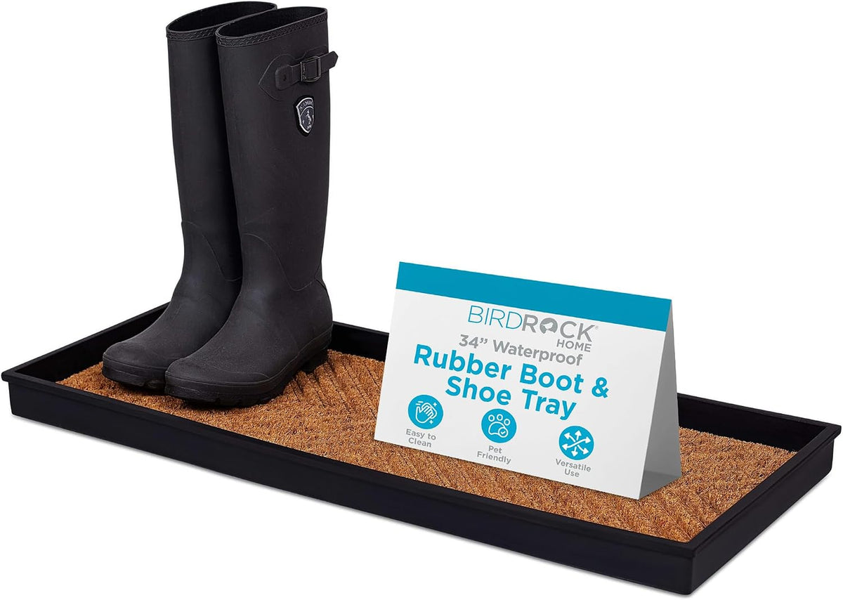Rubber Boot & Shoe Tray | Coir Insert | 34" x 14" | Waterproof Shoe Tray for entryway | Embossed Pattern