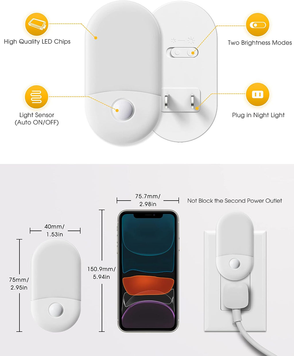 L LOHAS LED Amber Night Light, Night Lights Plug into Wall[2 Pack]