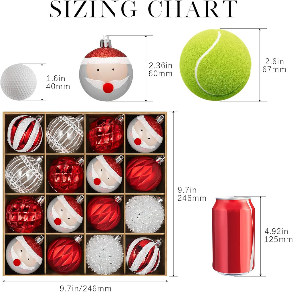JORNOY 16CT 2.36 Inch Christmas Tree Ornaments, Red & White