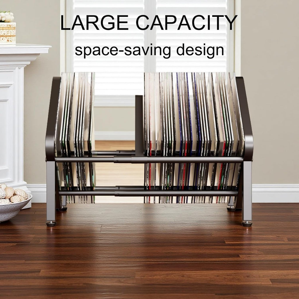 Vinyl Record Storage,80-100 LP Scalable Vinyl Record Holder,Retro Style Organizer,Metal Album Storage Rack for Magazine,Files,Book,Albums & Office Storage(Black)