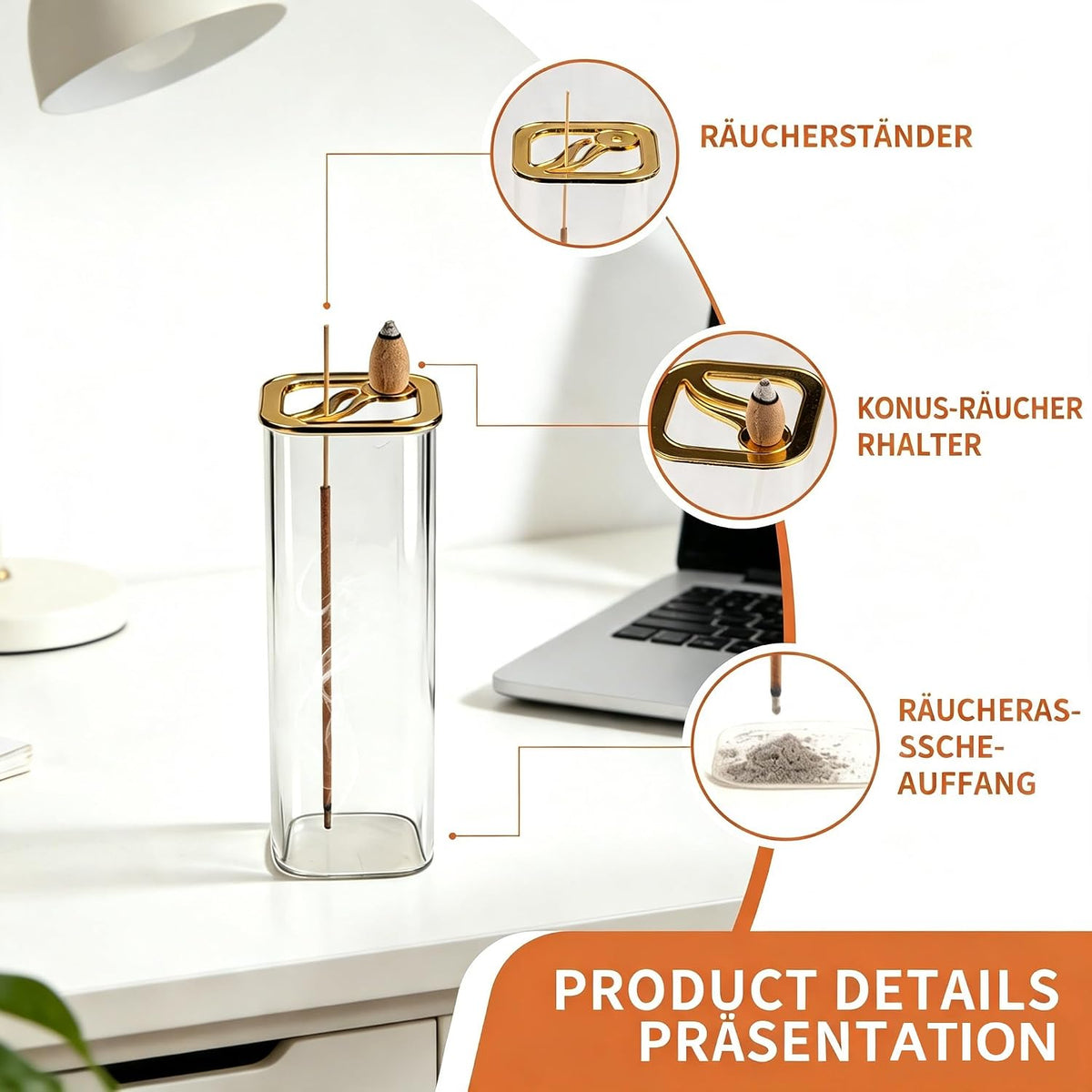 Incense Holder, Metal Incense Holder for Sticks and Cones with Removable Glass Ash Catcher, Anti-Ash Incense Burner for Meditation Relaxation (Dual-use Design)