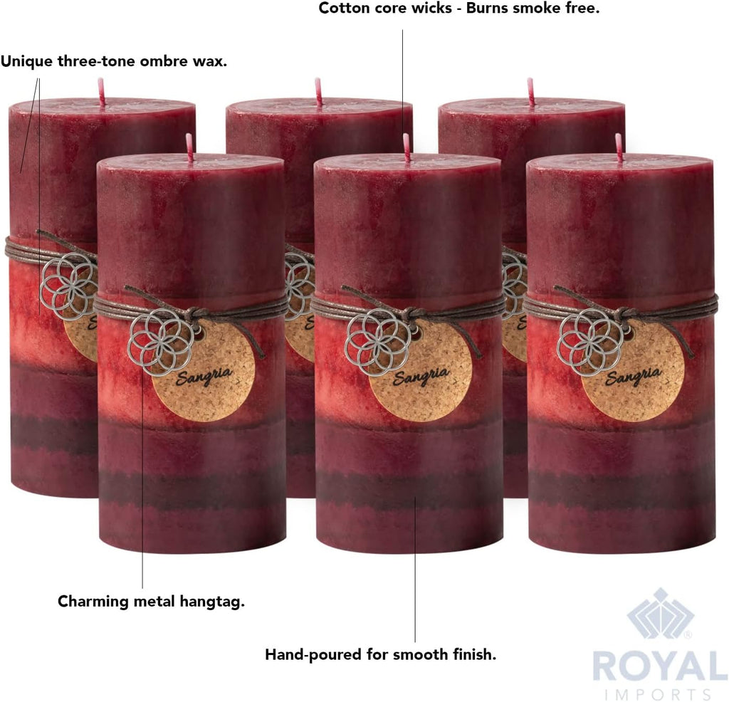 Royal Imports Christmas Candles 6" Red Sangria Ombre Pillar Candles 6PCS