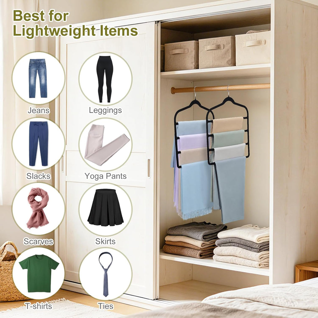 Pants Hangers Space Saving, 2 Pack Multi-Layer Velvet Pant Hanger