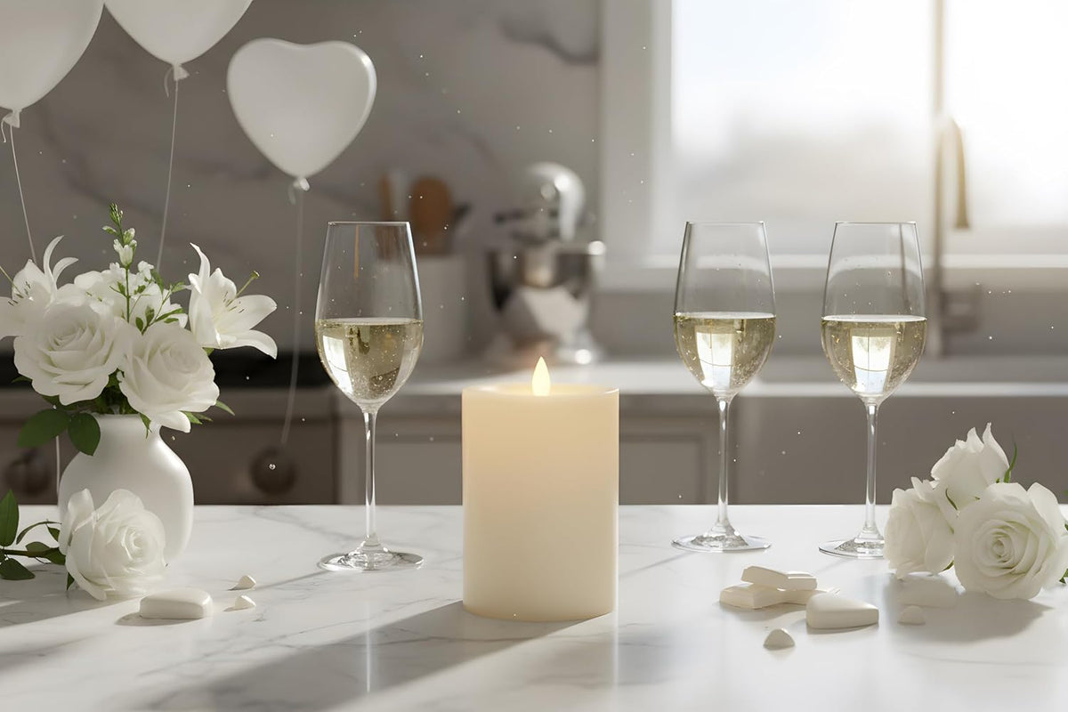 Flameless Pillar Candles Flickering with Remote Timer, Battery Operated LED Candles Up to 400 Hours, 3D Moving Flame Real Wax Candles, D4 x H6, Remote Included (White, 4inx6in)