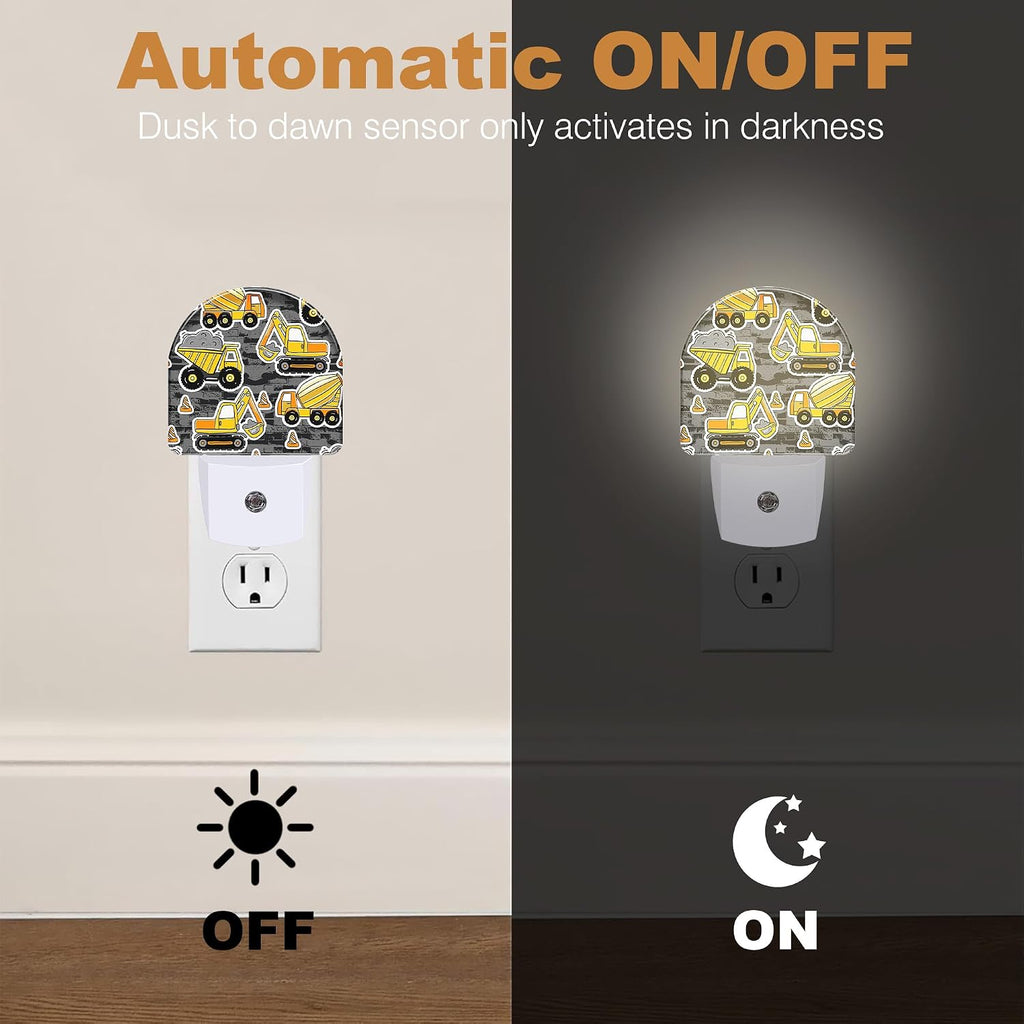 Night Light Excavator Transporter Truck Night Lights Plug into Wall with Dusk to Dawn Smart Sensor for Bedroom Bathroom Hallway Kitchen, Warm Nightlights for Boys Girls Women Men