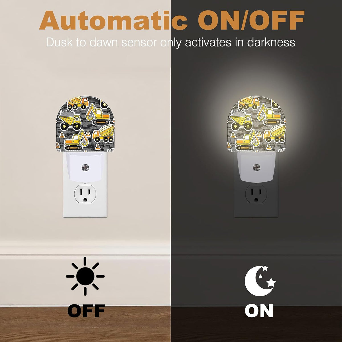 Night Light Excavator Transporter Truck Night Lights Plug into Wall with Dusk to Dawn Smart Sensor for Bedroom Bathroom Hallway Kitchen, Warm Nightlights for Boys Girls Women Men