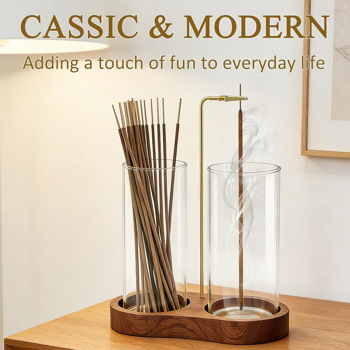 Ceremony Incense Holder,2 in 1 Wooden Incense Burner(Transprent, Two Glass)
